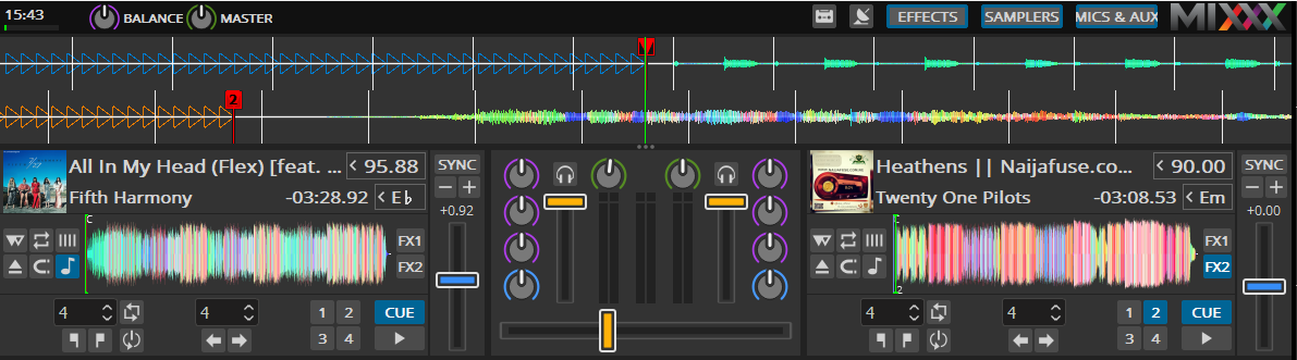 Mixxx default skin (Deere) - Parallel waveforms