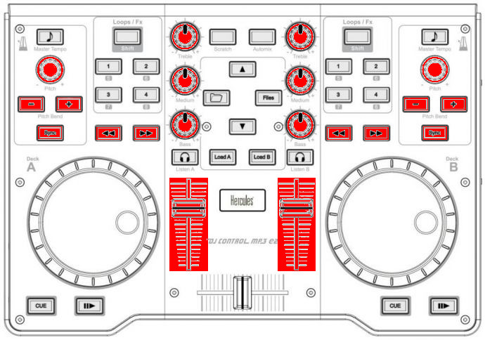 Hercules DJControl MP3 e2 (deck volume/EQ/FX)