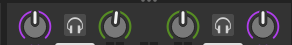 The headphone buttons of both decks in the mixer