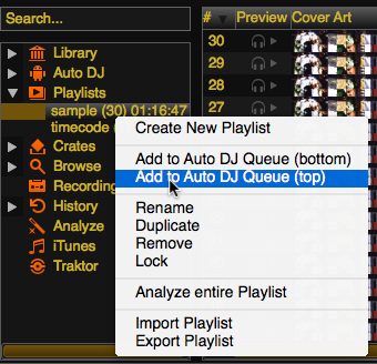 Libreria Mixxx - Aggiunta di una playlist a Auto DJ